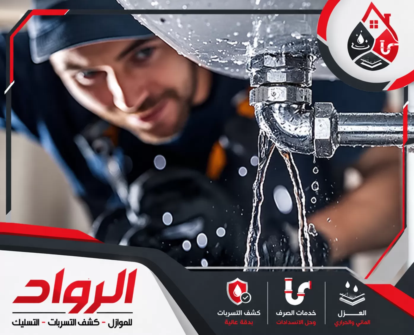 كشف تسربات المسابح بالمدينة المنورة 0562647138 شركة الرواد للصيانة كشف تسربات المياه من المواسير ومعالجة الأعطال بأجهزة فحص متطورة.